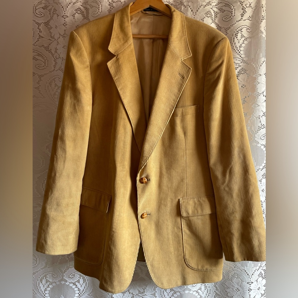 MADE IN ROMANIA Men’s Vintage Mustard Camel Corduroy Blazer Size L